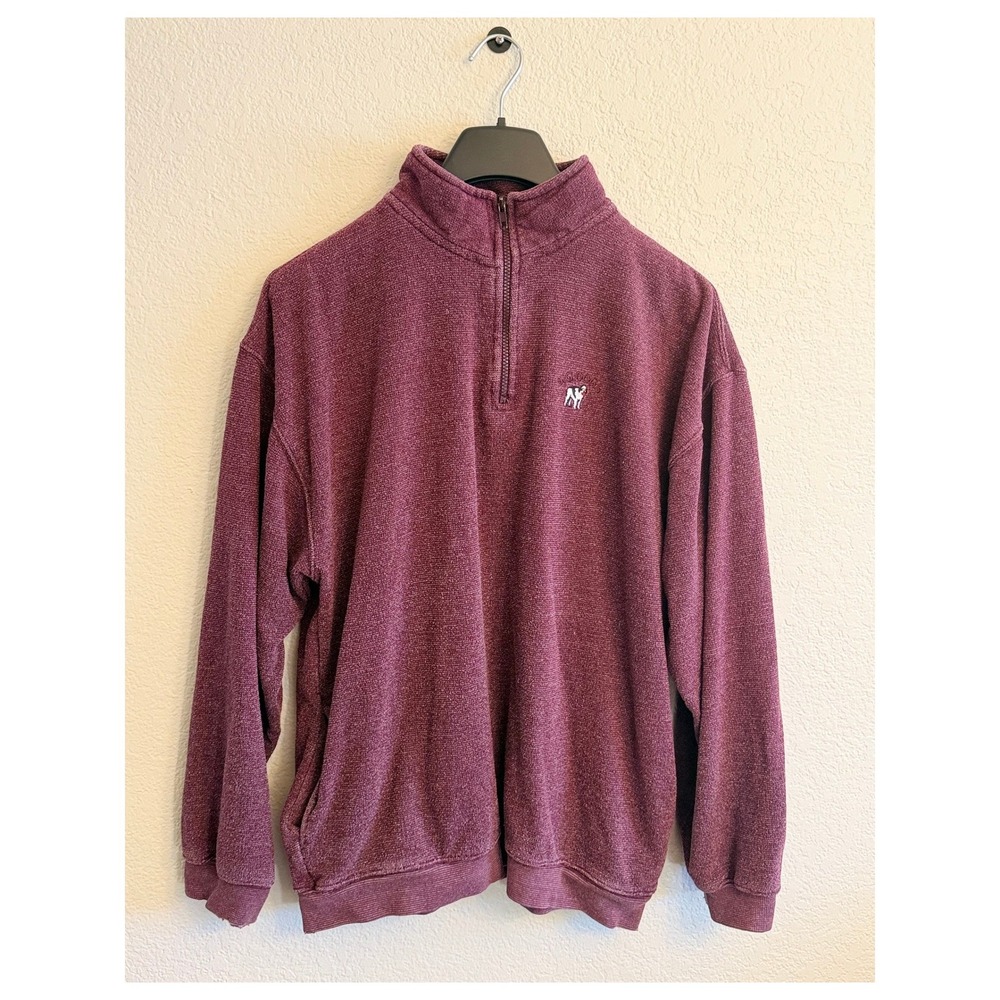 Big Dogs Mens Quarter Zip Pullover Sweater Burgundy Heather Knit Large